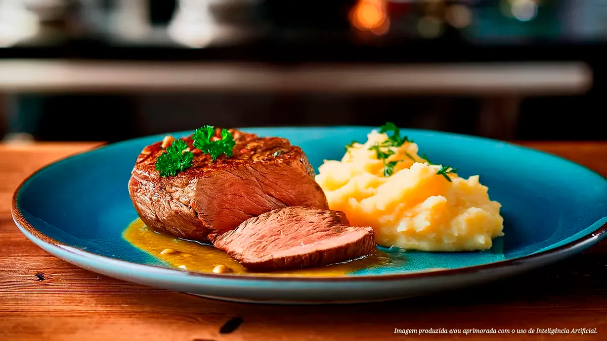 Filé mignon ao molho dijon com purê de batata