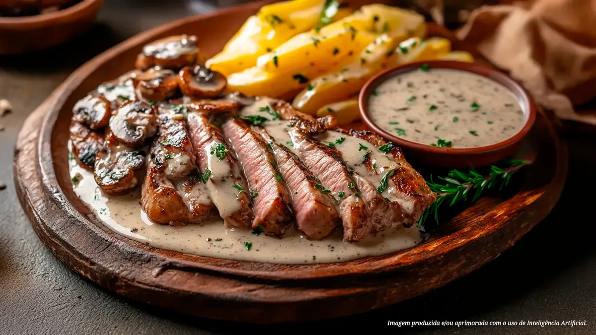 Picanha com cogumelos ao molho de creme
