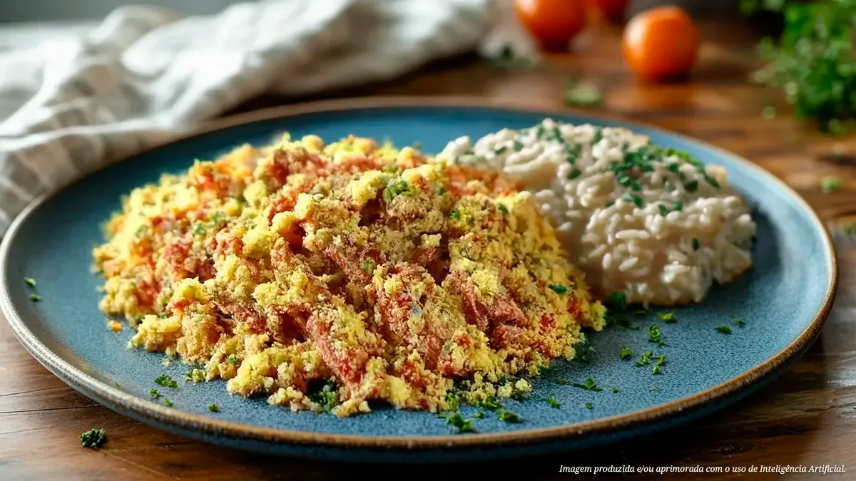 Paçoca de carne de sol com arroz de leite