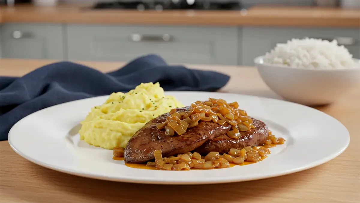 Fígado bovino com cebola caramelizada