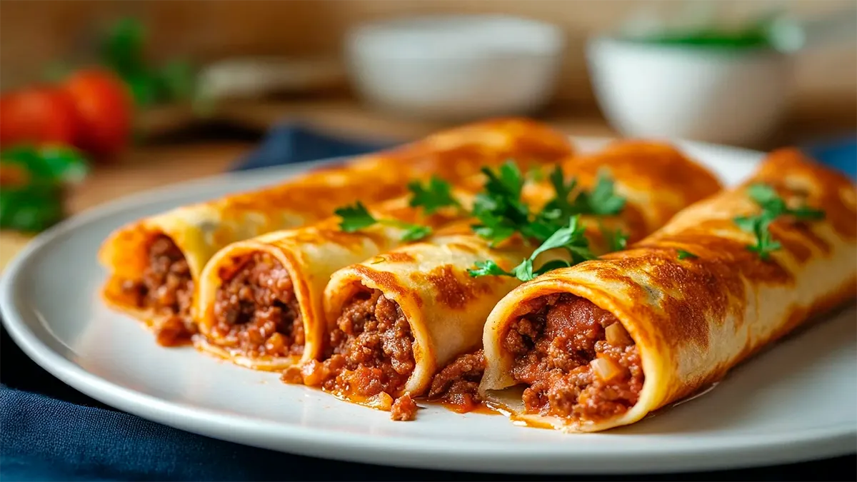 Panqueca de carne moída com molho de tomate