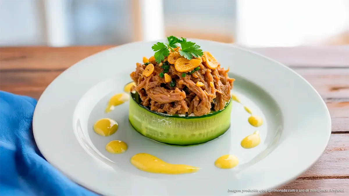 Maminha ao alho e óleo servido no pepino