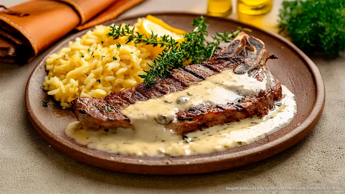 Picanha ovina ao molho de queijo gorgonzola