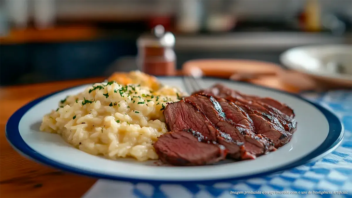 Baby beef de alcatra com risoto de limão siciliano
