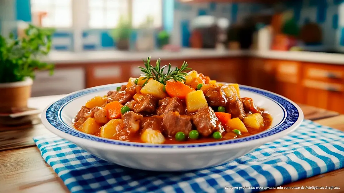 Ensopado de legumes com bife de caçarola