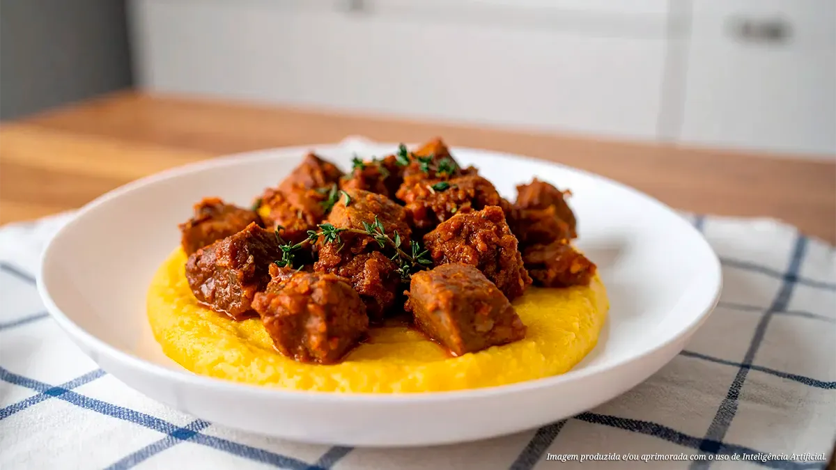 Ragú de capa de filé com polenta cremosa