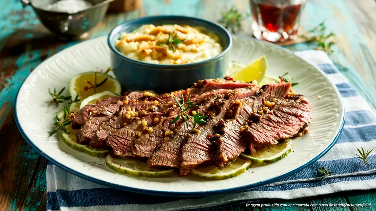 Molho bechamel e bife mineiro (peito bovino)