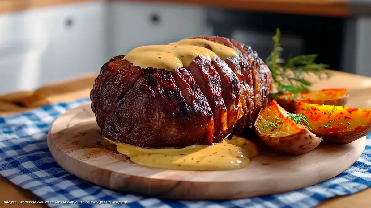 Peixinho sanfonado ao molho de mostarda e mel com batatas rústicas