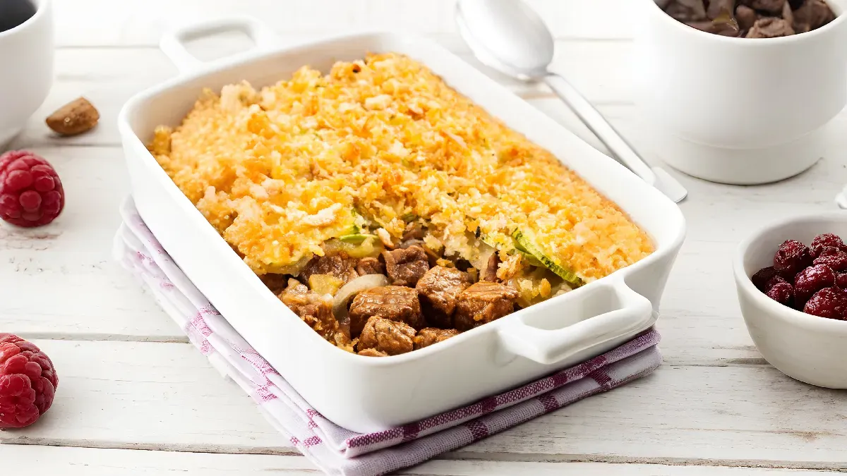 Crumble de Coxão Mole com Legumes e Maçã