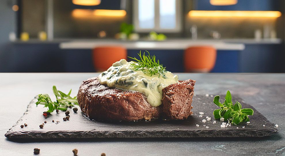 Bife ancho com gorgonzola e nozes