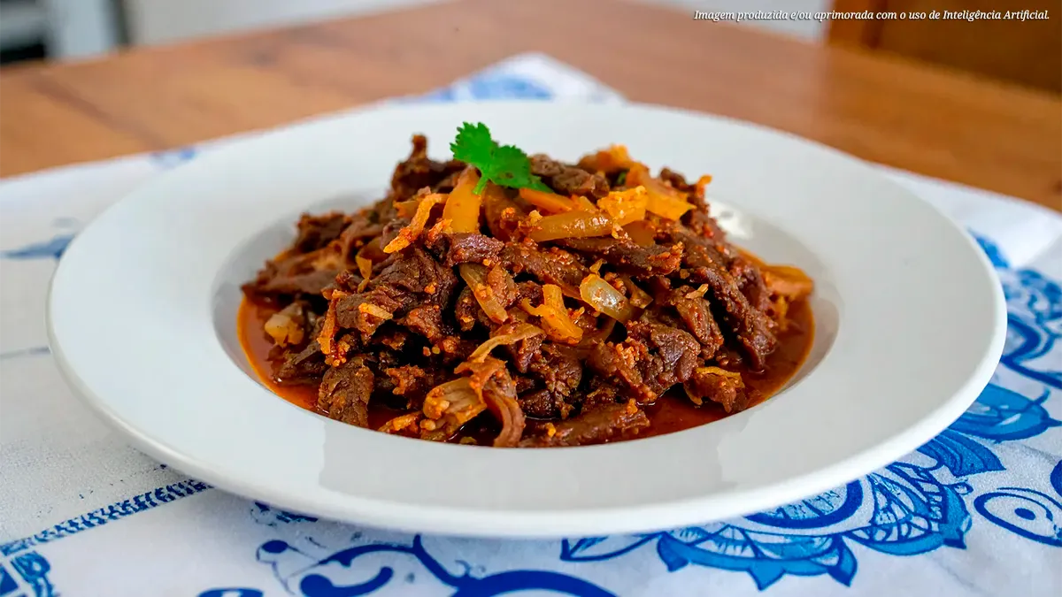 Carne seca acebolada com pimenta malagueta