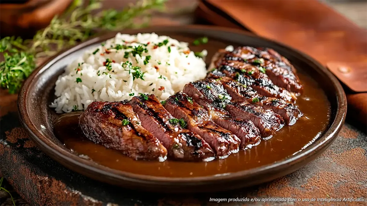 Picanha ao molho de whisky com arroz branco
