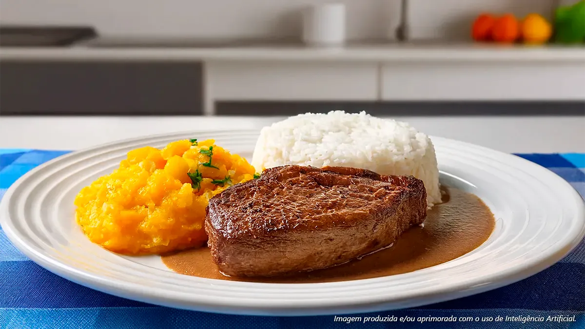 Picanha assada com purê de abóbora